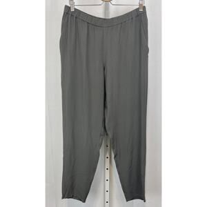 EILEEN FISHER Tapered Ankle Pants Silk Georgette Crepe Elastic Waist Gray Size M